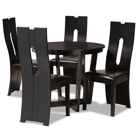 Baxton Studio Sorley Dark Brown Upholstered and Dark Brown Wood 5-Piece Dining Set 169-8036-10898